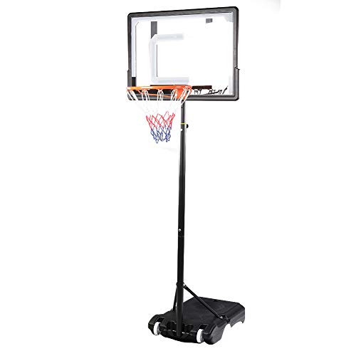 EBTOOLS Canasta de baloncesto sobre pie - Cesta de baloncesto extraíble con 2 ruedas, altura ajustable de 1,6 a 2,1 m, con poste de panel para exterior