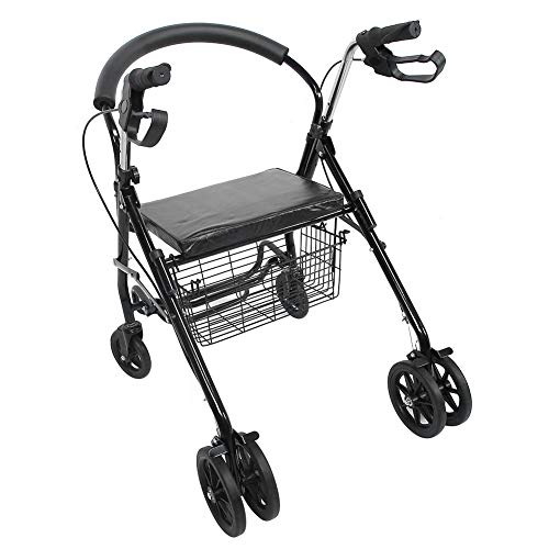 EBTOOLS Rollator con 4 Ruedas, Andador Caminador con Asiento 2 en 1 de Acero + Esponja + PU, para Minusvalidos Ancianos Adultos Mayores