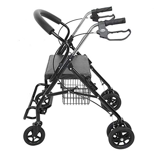 EBTOOLS Rollator con 4 Ruedas, Andador Caminador con Asiento 2 en 1 de Acero + Esponja + PU, para Minusvalidos Ancianos Adultos Mayores