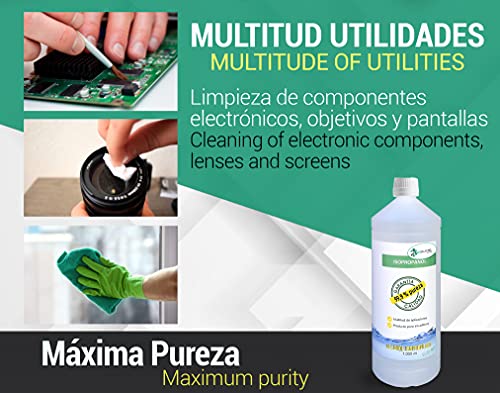 Ecosoluciones Químicas - 1 litro | Alcohol Isopropílico 99,9% Alta pureza IPA | Limpieza componentes electrónicos, Objetivos, Pantallas. Desengrasante. Desinfección y Limpieza Superficies