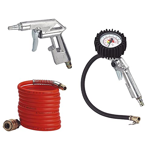 Einhell Original Juego de aire comprimido 3 pcs. (acc. para todos compresores disponibles en mercado hasta un mínimo de 8 bar, incl. pistola soplado, inflador neumáticos, manguera de aire compr. 4 m)