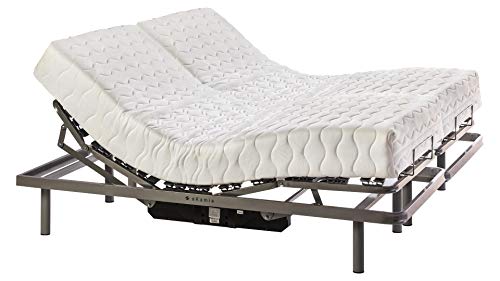 ekamia - Cama Articulada Eléctrica Doble Emparejada de Matrimonio con Colchón Luka - 160cm x 190cm, Mando con Cable