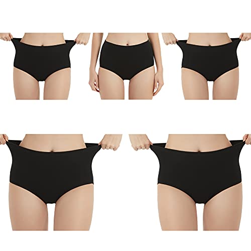 EKSHER Bragas Mujer Pack de 5 Slip Cintura Alta Algodón Braguitas Negro_L