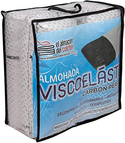 elalmacendelcolchon Pack de 2 Almohadas Viscoelástica Modelo Carbono Perforada, Máxima Adaptabilidad, Blanca - 70 cm - Otras Medidas Disponibles