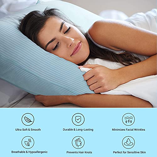 Elegear Funda de Almohada Enfriamiento 2 Set con Rayas Elásticas , Funda Protege Almohada con Fibra ARC-Chill Japonesa de Primera Calidad Almohada Protege Súper Suave Transpirable (Azul,50*75cm)