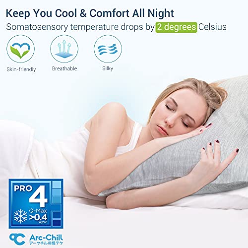 Elegear Fundas de Almohada Set de 2 para Sudores Nocturnos y Sofocos, Fibra de Enfriamiento ARC-Chill Japonesa Q-MAX 0.4, Protección Almohada Suave y Transpirable con Cremallera Oculta(Gris，50*75cm)