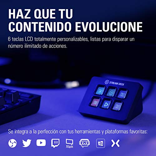 Elgato Stream Deck Mini – Controlador compacto de estudio, 6 teclas macro, activa acciones en apps y software como OBS, Twitch, ​YouTube y otros, funciona en Mac y PC