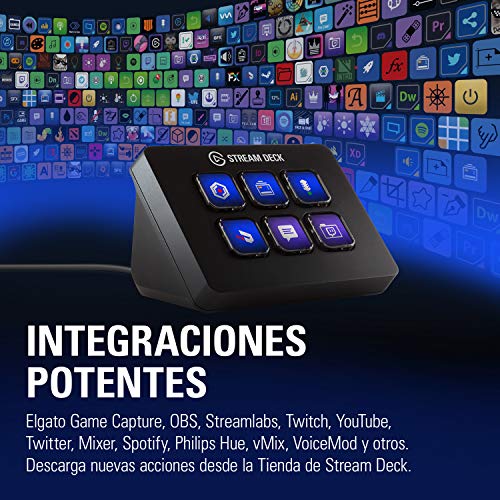 Elgato Stream Deck Mini – Controlador compacto de estudio, 6 teclas macro, activa acciones en apps y software como OBS, Twitch, ​YouTube y otros, funciona en Mac y PC