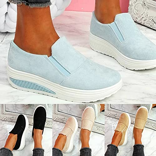 EliteMill Zapatillas antideslizantes para mujer, zapatos deportivos antideslizantes casuales con plataforma redonda para caminar, corrección de postura y color sólido, cómodos zapatos de senderismo