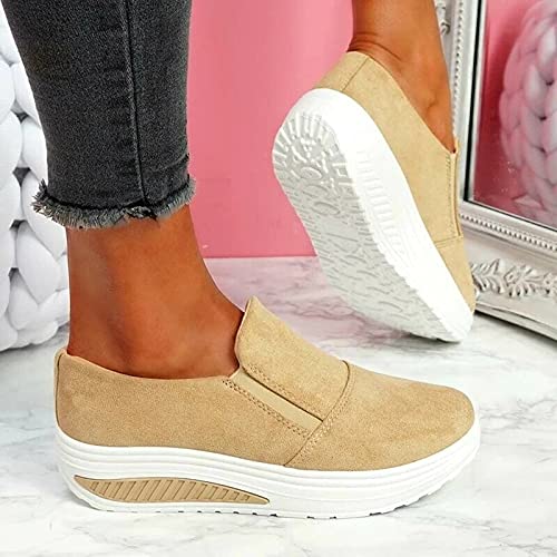 EliteMill Zapatillas antideslizantes para mujer, zapatos deportivos antideslizantes casuales con plataforma redonda para caminar, corrección de postura y color sólido, cómodos zapatos de senderismo