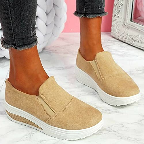 EliteMill Zapatillas antideslizantes para mujer, zapatos deportivos antideslizantes casuales con plataforma redonda para caminar, corrección de postura y color sólido, cómodos zapatos de senderismo