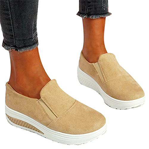 EliteMill Zapatillas antideslizantes para mujer, zapatos deportivos antideslizantes casuales con plataforma redonda para caminar, corrección de postura y color sólido, cómodos zapatos de senderismo