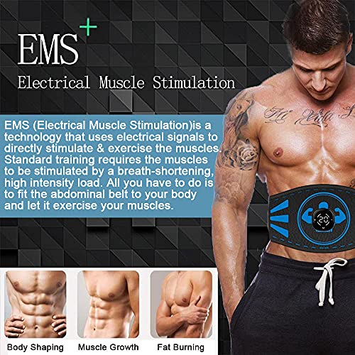 EMS Electroestimulador Muscular Abdominales, Abdominales Eléctrico Cinturón Estimulación Muscular Masaje de vibración Ajustable USB Recargable Ejercitador 10 Modos para Mujeres y Hombres