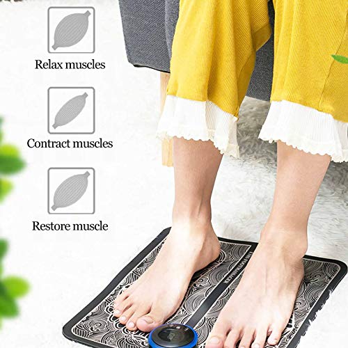 EMS Foot Massager Almohadilla eléctrica para masaje de pies, EMS Foot Massager Arrugas Portátil para la circulación sanguínea Alivio del dolor muscular con 6 modos y 9 engranajes