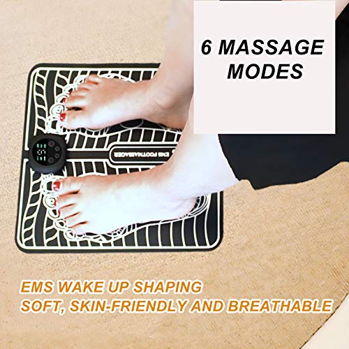 EMS Foot Massager USB recargable estimulador de pies eléctrico masajeador 6 modos 9 intensidad, mejora la circulación, relaja la rigidez de los músculos alivia el dolor de pies y piernas