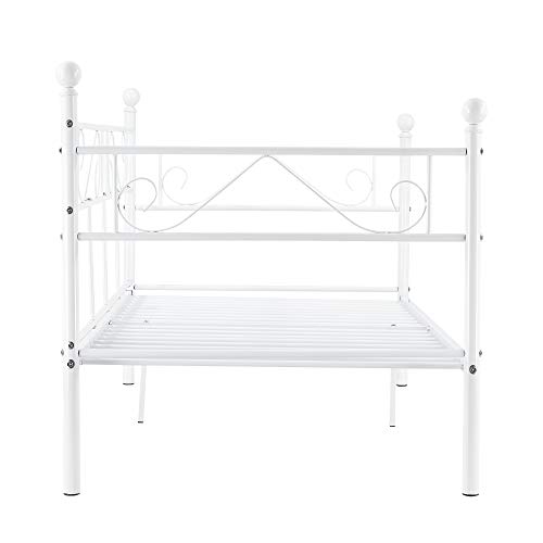 [en.casa] Cama con esctructura de Metal para Una Persona Armazón de diseño 200 x 100cm Sofá Diván Blanco