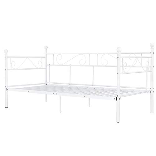 [en.casa] Cama con esctructura de Metal para Una Persona Armazón de diseño 200 x 100cm Sofá Diván Blanco