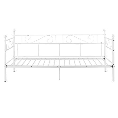 [en.casa] Cama con esctructura de Metal para Una Persona Armazón de diseño 200 x 100cm Sofá Diván Blanco