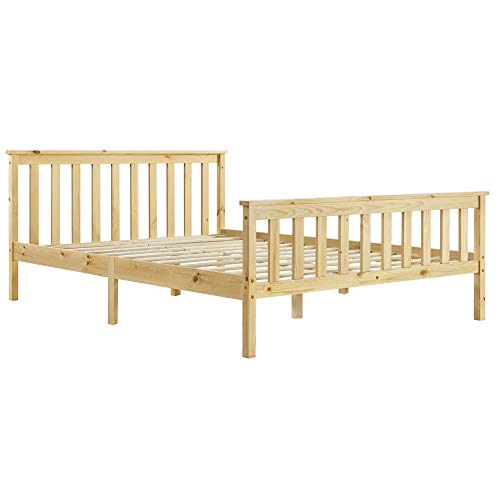 [en.casa] Cama de Pino Breda 140 x 200 cm Cama Doble Cama de Matrimonio con Somier con Reposacabezas Elevado Madera Natural