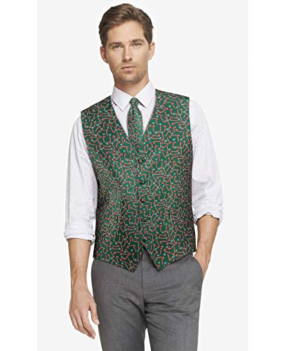 Enlision Chaleco con Estampado de bastón de Navidad para Hombre Chalecos Felices Corbata Pañuelo Chaleco Conjunto Verde