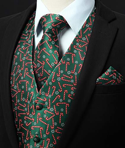 Enlision Chaleco con Estampado de bastón de Navidad para Hombre Chalecos Felices Corbata Pañuelo Chaleco Conjunto Verde