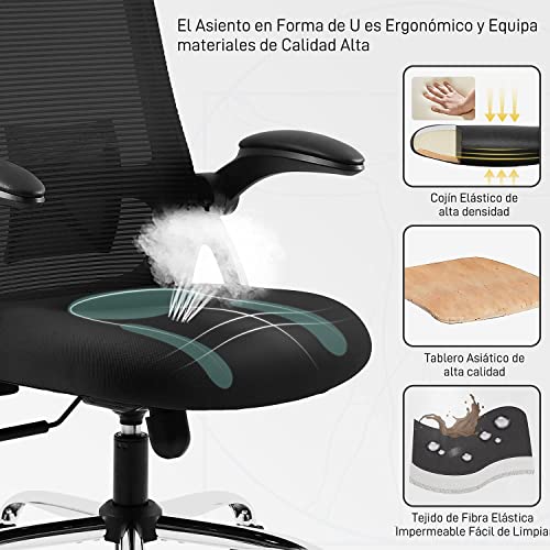 EPLUS LIVING Silla de Oficina Ergonómica, Silla Ergonómica Silla de Escritorio con Reposacabezas Ajustable y Apoyabrazos Giratorios de 90°, Silla con Soporte Lumbar, Carga máxima 150 kg