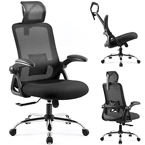 EPLUS LIVING Silla de Oficina Ergonómica, Silla Ergonómica Silla de Escritorio con Reposacabezas Ajustable y Apoyabrazos Giratorios de 90°, Silla con Soporte Lumbar, Carga máxima 150 kg