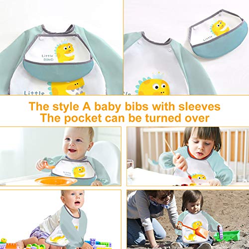 EQLEF Bebe Babero Manga Larga, Delantal Impermeable con Baberos para Alimentación, Pintura para Niños, Lavable para Bebés de 1 a 3 Años (2 Unidades) (Verde)