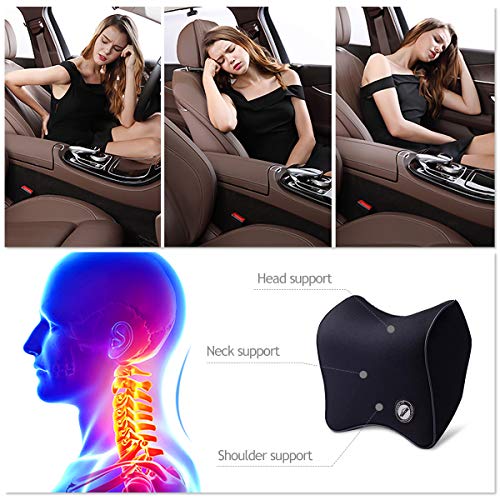 Ergocar 50D de espuma de memoria de rebote lento cojín de asiento para coche para alivio de dolor de espalda-Cojín de respaldo lumbar para coche & juego de almohada de cuello reposacabezas para coche