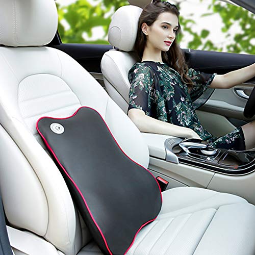 Ergocar Almohada de Respaldo Lumbar & Almohada de Cuello, Cojin Lumbar Coche - Cojín de Asiento para Coche para Alivio de Dolor de Espalda & Cuello Cojín para Casa, Oficina, Coche (Negro-Rojo)