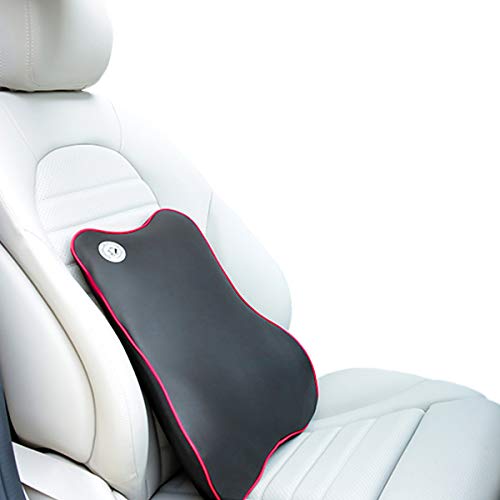 Ergocar Almohada de Respaldo Lumbar & Almohada de Cuello, Cojin Lumbar Coche - Cojín de Asiento para Coche para Alivio de Dolor de Espalda & Cuello Cojín para Casa, Oficina, Coche (Negro-Rojo)