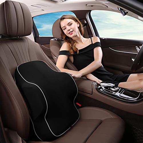 Ergocar Cojín De Asiento Para Coche De Espuma De Memoria Para Alivio De Dolor De Espalda-Cojín De Respaldo Lumbar Para Coche, Hogar, Silla De La Oficina (NEGRO)