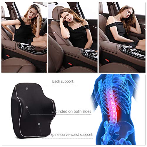 Ergocar Cojín De Asiento Para Coche De Espuma De Memoria Para Alivio De Dolor De Espalda-Cojín De Respaldo Lumbar Para Coche, Hogar, Silla De La Oficina (NEGRO)