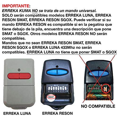 ERREKA KUMA KU02 De 2 Botones Canales 433 MHz Compatible Con Erreka Luna Y Reson Nuevo Modelo Más Resistente