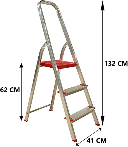 Escalera de 3 peldaños Plegables de Aluminio Muy Ligero y con Gran Resistencia, Patas y Plataforma Antideslizantes, escaleras Ideales para Cocina Pintura Tienda Obra (3 Peldaños)