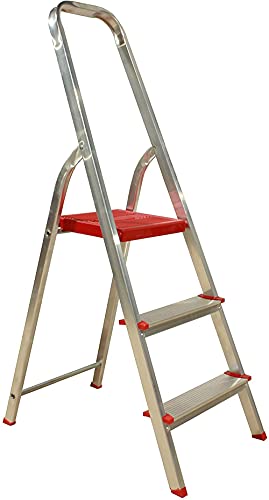 Escalera de 3 peldaños Plegables de Aluminio Muy Ligero y con Gran Resistencia, Patas y Plataforma Antideslizantes, escaleras Ideales para Cocina Pintura Tienda Obra (3 Peldaños)