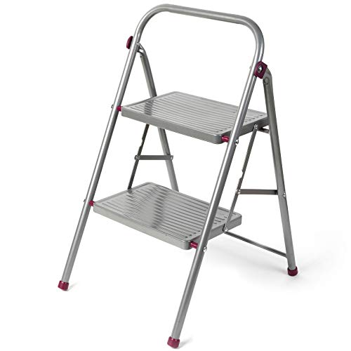 Escalera plegable KL068491EU de 2 escalones, 80 cm, rosa/gris, capacidad de 150 kg de Kleeneze