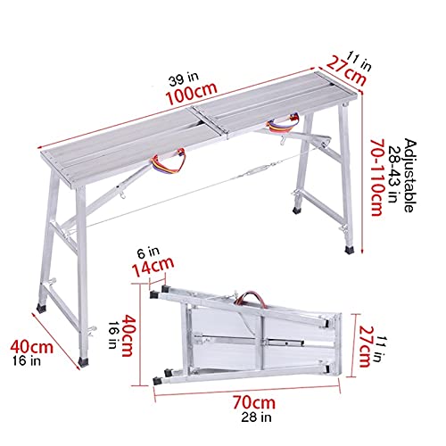 Escalera plegable taburete banqueta Plataformas de trabajo de pintura altas y grandes, Taburete de escalera plegable, Taburete portátil de aluminio antideslizante para paneles de yeso, Cocina Oficina