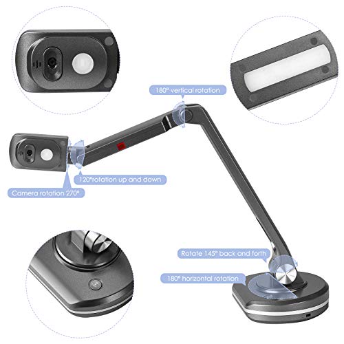 Escáner de alta definición,Vogvigo cámara de documentos portátil y visualizador, escáner de alta definición de 8 megapíxeles A3 plantillas para oficina, educación, clase, biblioteca, banco