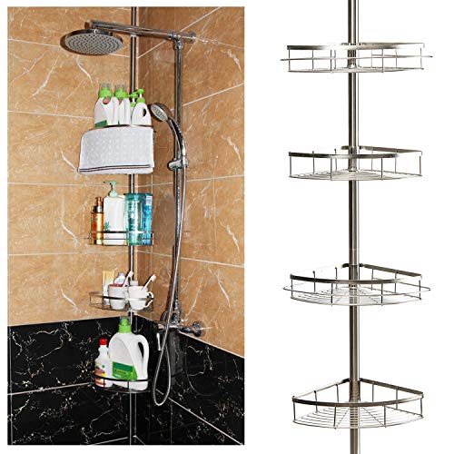 Estanterias de baño 110-310cm Estante de esquina telescópico para ducha 4 niveles, ABS + inoxidable