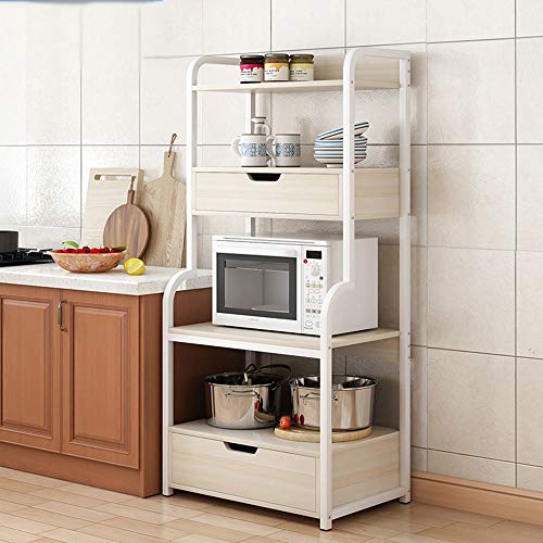 Estantes Organizadores de Almacenamiento de Cocina Cocina rack Utilidad Estante de almacenamiento de 4 niveles estante con 2 cajones for el horno del panadero de la especia del organizador del hogar e