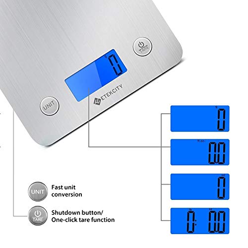 Etekcity Báscula Digital Para Cocina, Básculas Para Cocina de Acero Inoxidable Electrónicas con Un Más de 30% Exhibición de Plataforma y Retroiluminación, 11 Lb / 5Kg, Diseño Ultra Delgado, Plateado