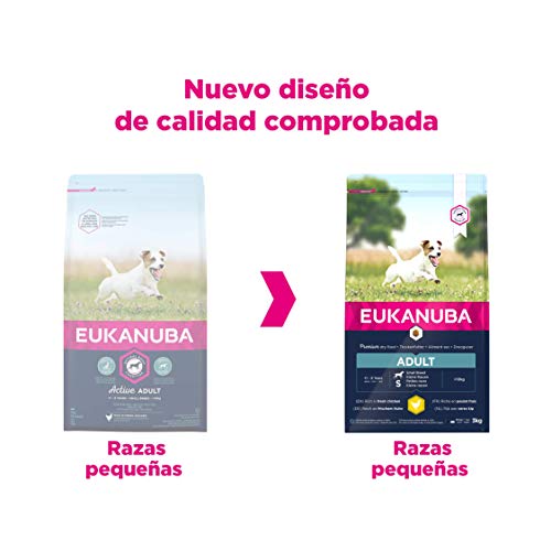 Eukanuba Alimento seco para perros adultos activos de raza pequeña, rico en pollo fresco 3 kg