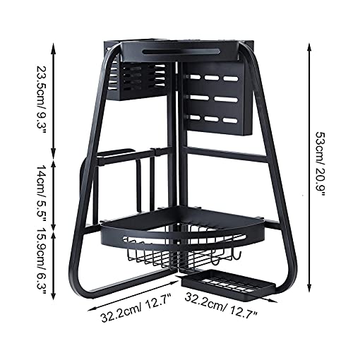 EUNEWR Escurridores de Platos Plegables de 3 Niveles,escurridor sobre Fregadero Negro,escurreplatos Vertical,Soporte para Cubiertos y Tabla de Cortar,Organizador de Cocina(32*32*53cm)