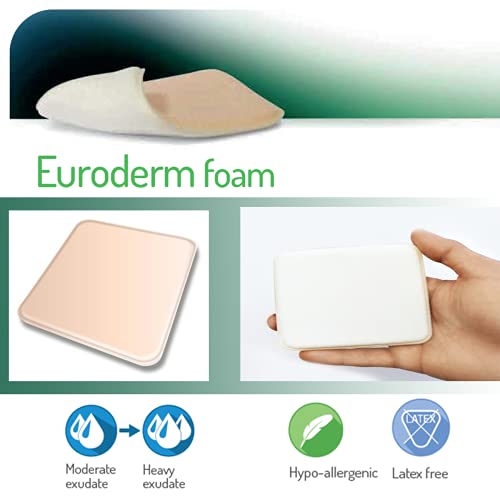 Euroderm Foam( cm 15 x cm 15 ) Apósito de Espuma de Poliuretano Altamente Absorbente con Area Hydro Activa Completa, Paquete de 5 Unidades