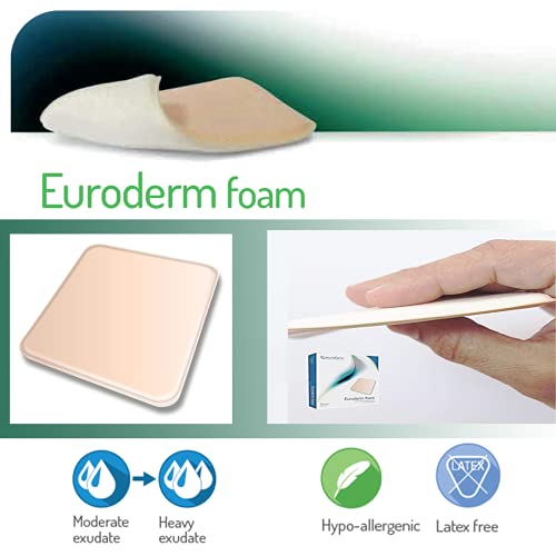 Euroderm Foam( cm 15 x cm 15 ) Apósito de Espuma de Poliuretano Altamente Absorbente con Area Hydro Activa Completa, Paquete de 5 Unidades