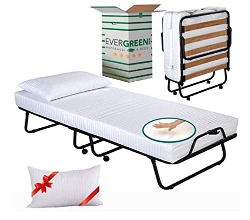 Evergreenweb – Cama plegable con colchón de espuma viscoelástica de 12 cm de altura, estructura de somier individual de láminas de madera de 80 x 190 cm, con cojín de regalo