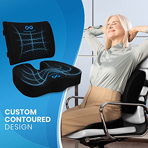 Everlasting Comfort Juego de cojines ergonómicos para la silla de oficina - Cojín lumbar - Cojines de asiento con relleno de gel (Negro)