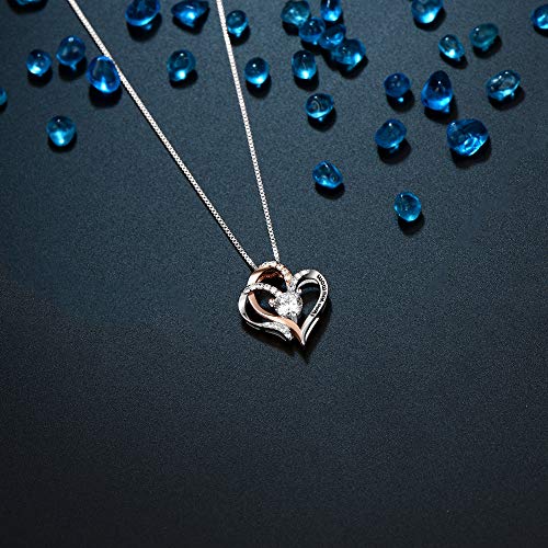 EVERU Collar Mujer Corazón Plata 925 Colgante Brillante Circonita Regalos Cadena 45cm Longitud con Hermosa Caja Regalo