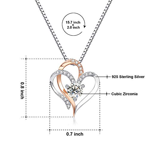 EVERU Collar Mujer Corazón Plata 925 Colgante Brillante Circonita Regalos Cadena 45cm Longitud con Hermosa Caja Regalo